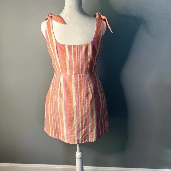 Lulu's Brooklin Pink Striped Linen Blend Button Front Mini Dress Size Small - Picture 4 of 8